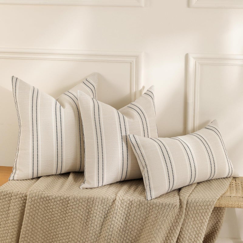 Hckot Throw Pillow Covers 20x20 Set of 2 Striped Pillow Covers Textured Linen Decorative Pillows Square Cushion Covers for Sofa Couch Bed Living Room Farmhouse Decor  Grey - Image 4